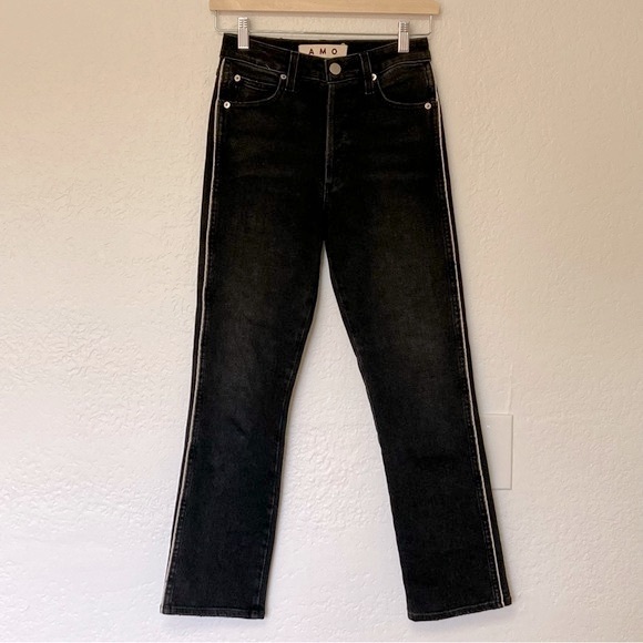 AMO Chloe Crop with Piping Black Natural Wash Jeans, Size 25 - Picture 2 of 10